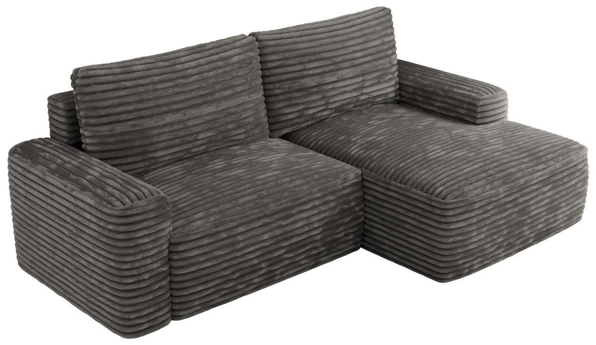 ECKSOFA BELLUNO L Dunkelgrau Cord - Rechts - Dunkelgrau/Schwarz, Textil (233/144cm) - MKS