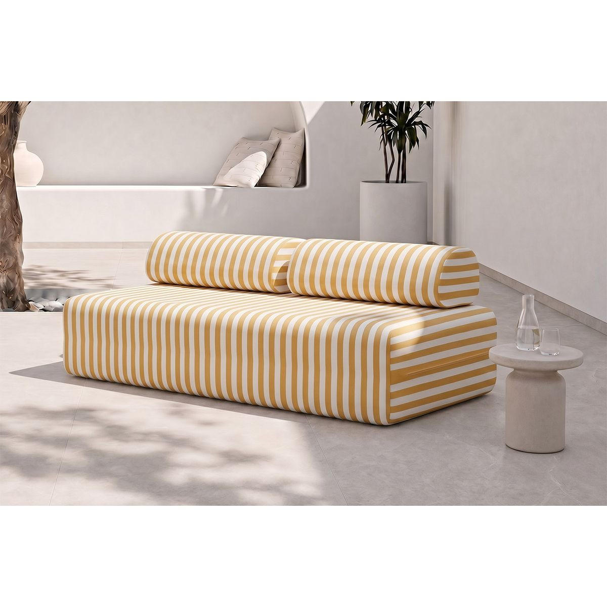 2-3-SITZER-GARTENSOFA mit Streifen in Weiß und Gelb - Gelb, Textil (95/70.5/190cm)