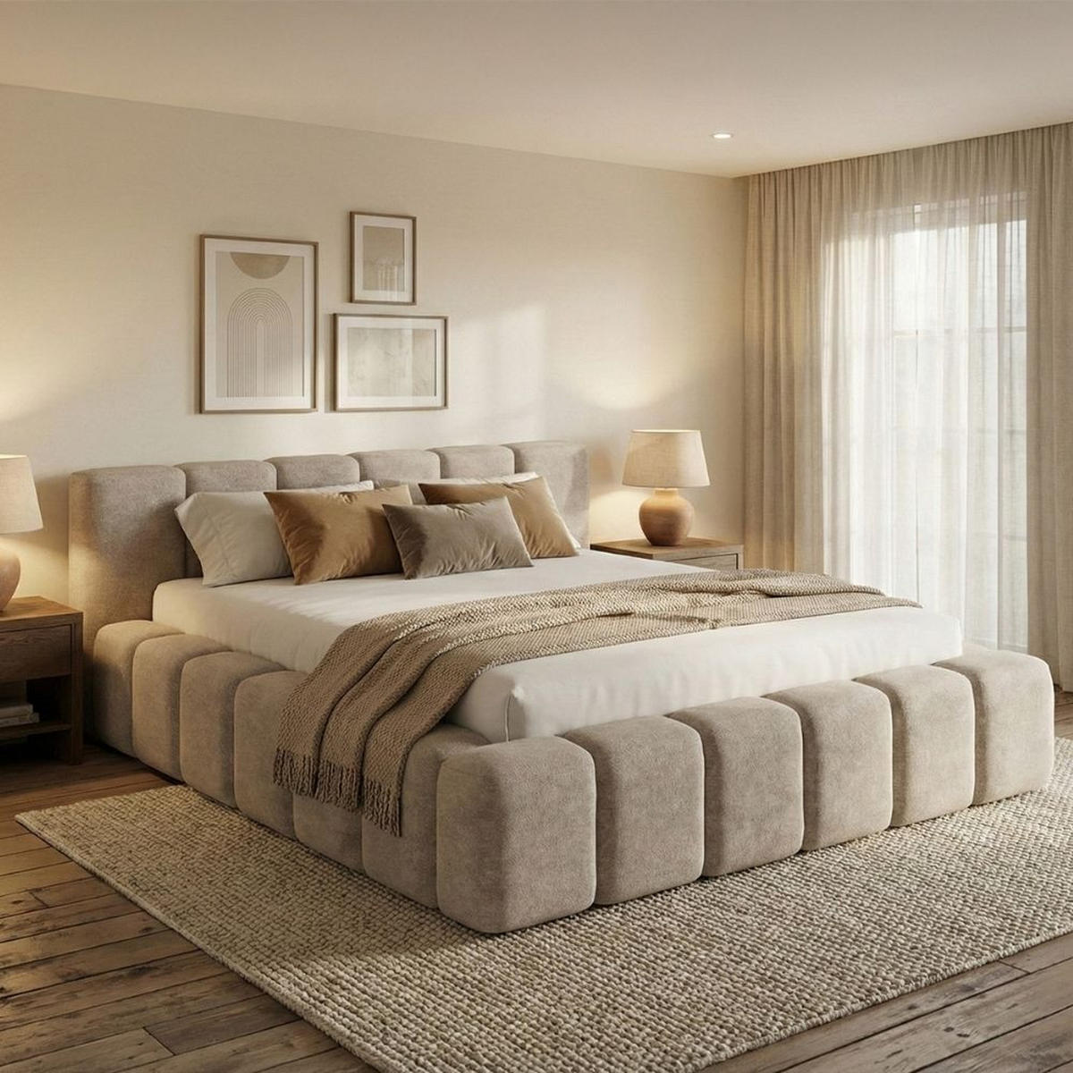 POLSTERBETT KALLA Premium 160x200 cm mit Bettkasten – PERFECT HARMONY 80 - Hellgrau, Holz - Dekori_Interiors