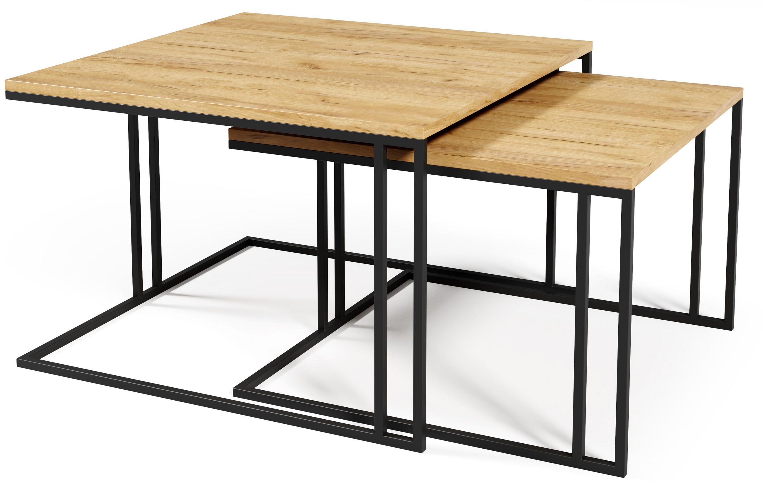 COUCHTISCHEN ASTER 2-tlg - Eichefarben/Schwarz, Holzwerkstoff (76/76/50cm) - Meblini