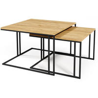 COUCHTISCHEN ASTER 2-tlg - Eichefarben/Schwarz, Holzwerkstoff (76/76/50cm) - Meblini