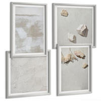 BILDER SET 4er Set - 50x50 cm & 40x60 cm Silberner Rahmen - Boho-Textur aus Sandsteinen - Silberfarben, Kunststoff (50/50cm) - TULUP