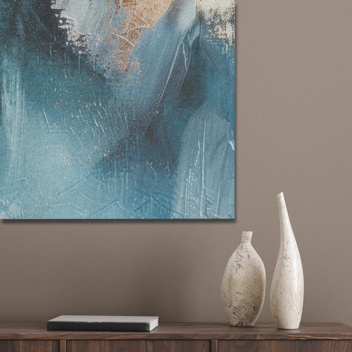 AKUSTIKBILD Abstrakt - Kunst - Gold - Blau Wanddeko 60x90 cm - Petrol, Kunststoff (60/90/0.9cm) - MuchoWow