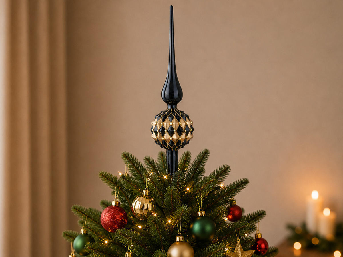WEIHNACHTSBAUMSPITZE schwarz-gold Glas, 31 cm - Goldfarben/Schwarz, Glas (31cm) - LAALU