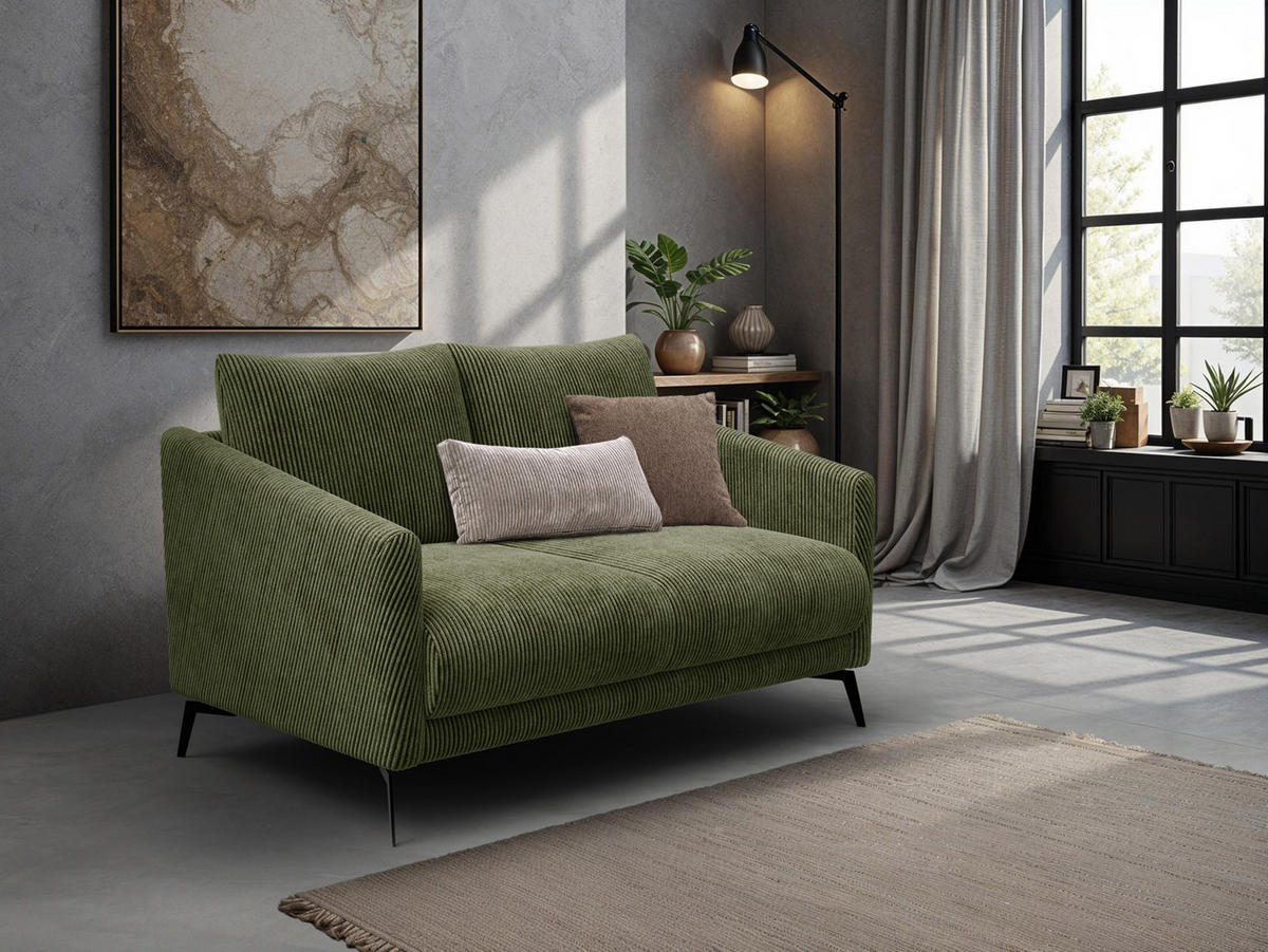 SOFA VILT 2-Sitzer, olive - Schwarz/Olivgrün, Holzwerkstoff/Textil (142/89/94cm) - Wozimo