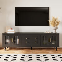 TV-LOWBOARD Retro Glas Tür Holzbeine - Schwarz, Holzwerkstoff (175/55.5/38cm) - LEBENLANG