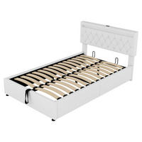 POLSTERBETT aus Leinen 140x200 cm in Weiß mit LED, USB-C & Bettkasten - Weiß, Textil (140/200cm) - Modfu