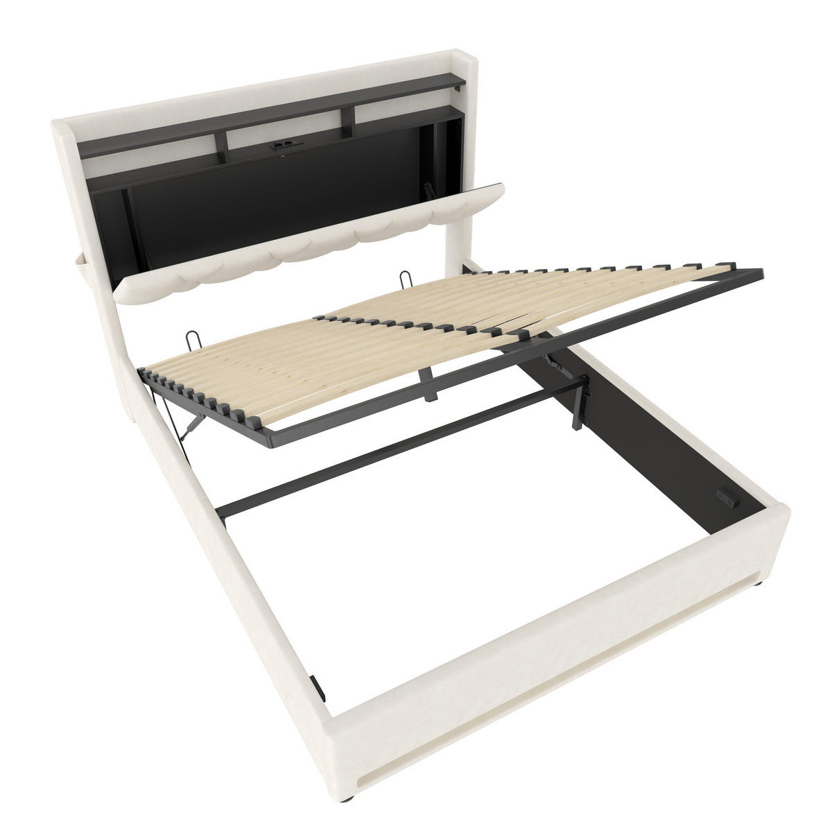 POLSTERBETT 140/200 cm beige aus Samt mit LED und Stauraum - Beige, Textil (140/200cm) - OKWISH