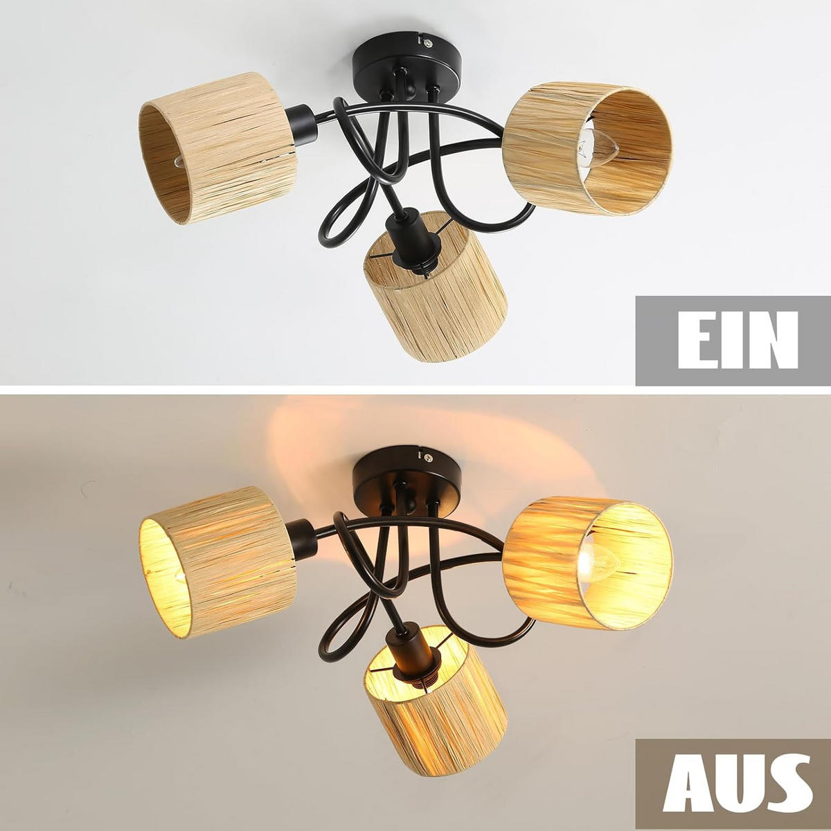 DECKENSTRAHLER Brennau 22/22/43.5 cm - Schwarz, Metall (43.5/22/22cm) - ZMH