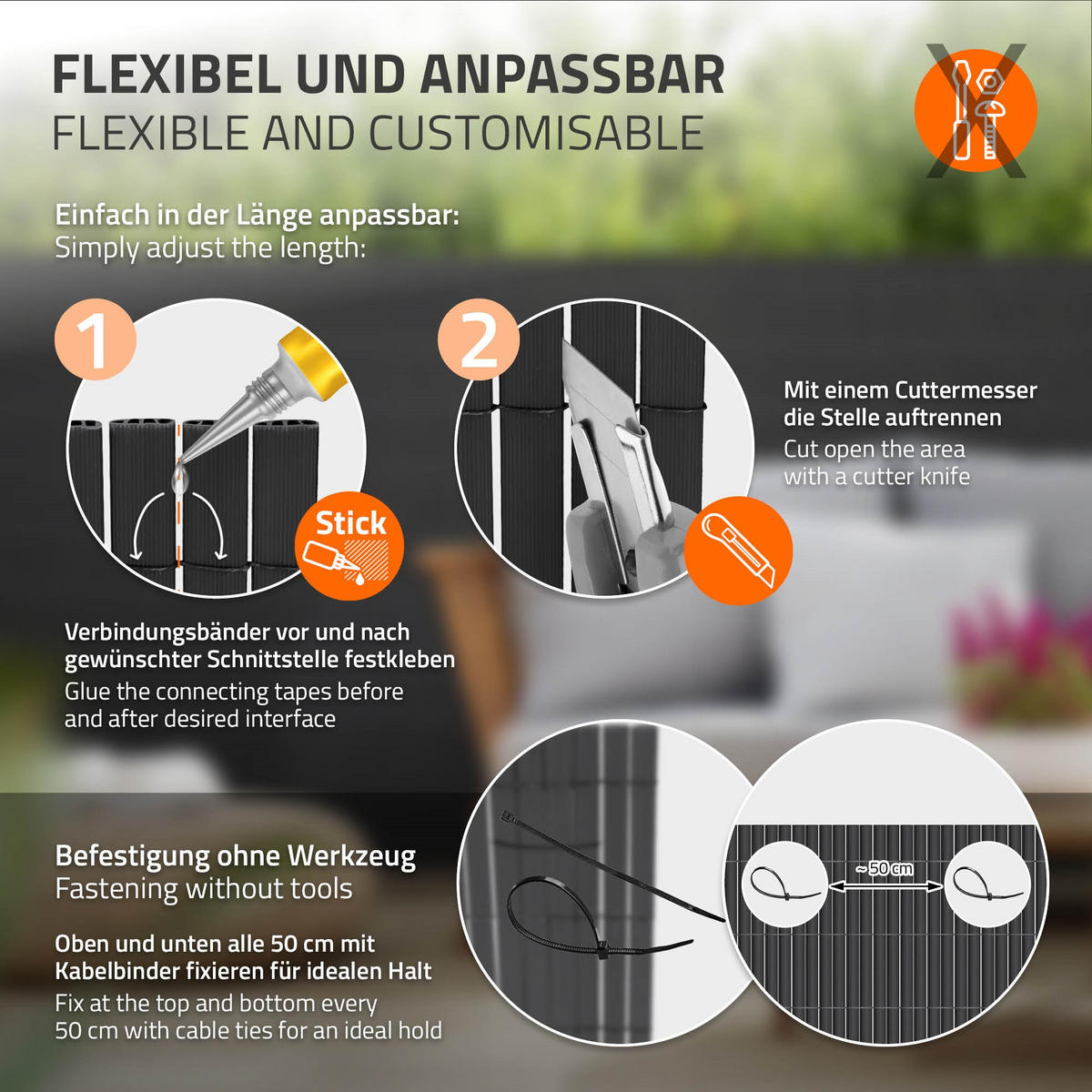 SICHTSCHUTZZAUN 2er Set - Anthrazit, Kunststoff (500/100cm)