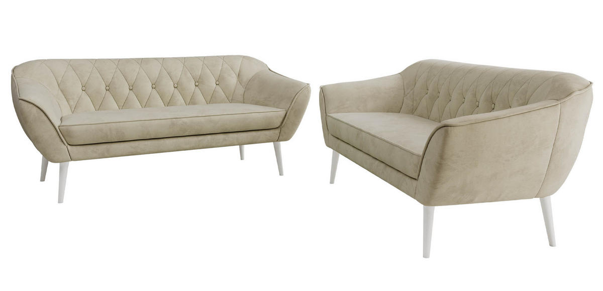 SEDACÍ SOUPRAVA 3+3 PIRS - Béžová Samet - Bílé nohy - bílá/béžová, kompozitní dřevo/textil (180/75/74cm) - MKS
