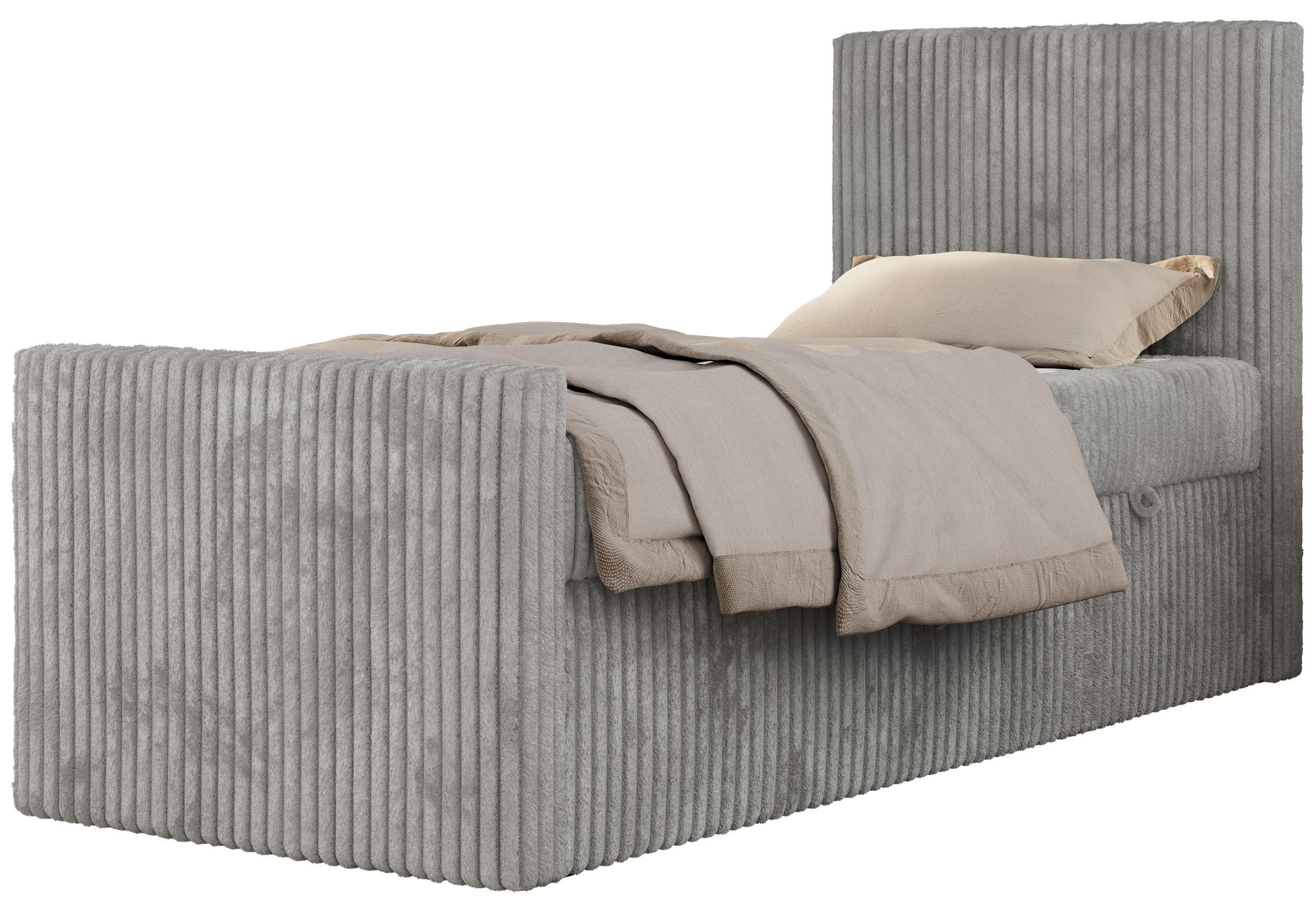 JUGENDBETT TILIO DUO 90/200 - Hellgrau Cord - H4 - Rechts Seite - Hellgrau, Textil (90/200cm) - MKS