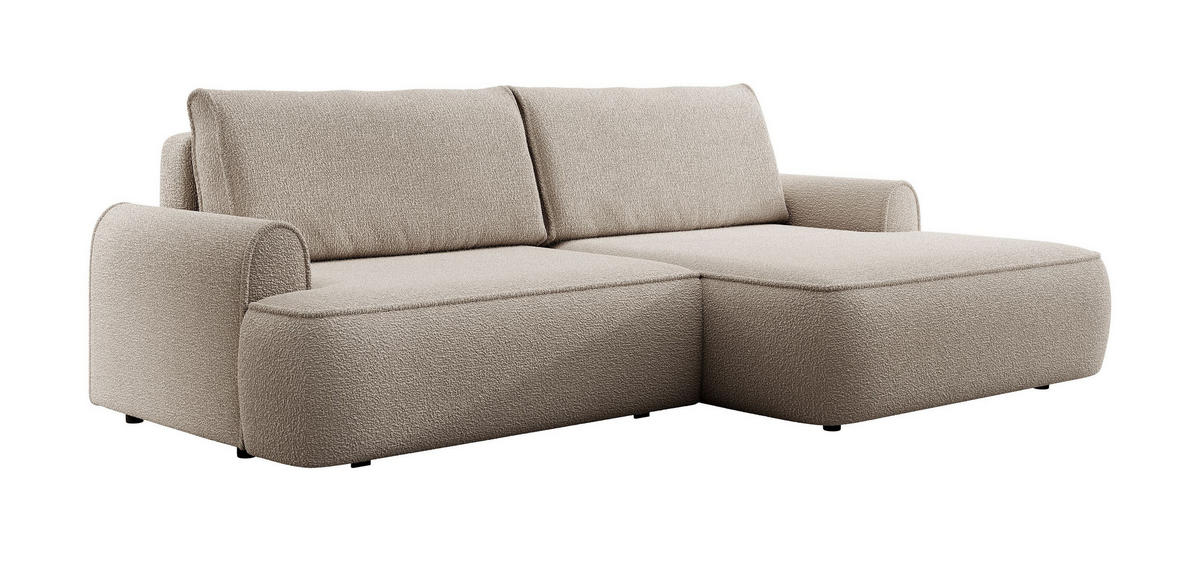 ECKSOFA MARE Beige Boucle-Stoff mit Schlaffunktion - Beige, Holz (250/146cm) - MASSENO