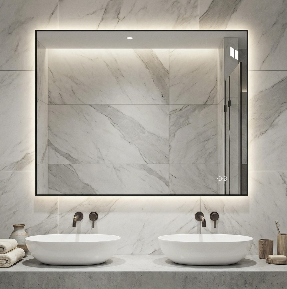 WANDSPIEGEL 70/2,5/90 cm silber aus Glas mit Anti-Beschlag und LED - Silberfarben, Glas (90/2.5/70cm) - OKWISH