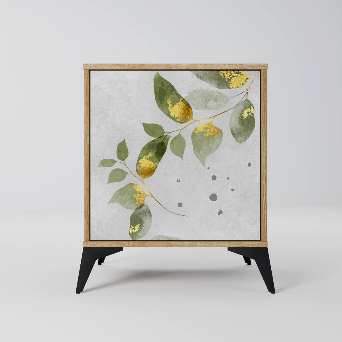 SIDEBOARD ELEGANT BOTANICS, Eichefarben, 57,5x42x67,5 cm, Schwarze Metall-Rahmenfüße - Eichefarben/Multicolor, Holzwerkstoff/Metall (57.5/67.5/42cm) - SpaceRebels
