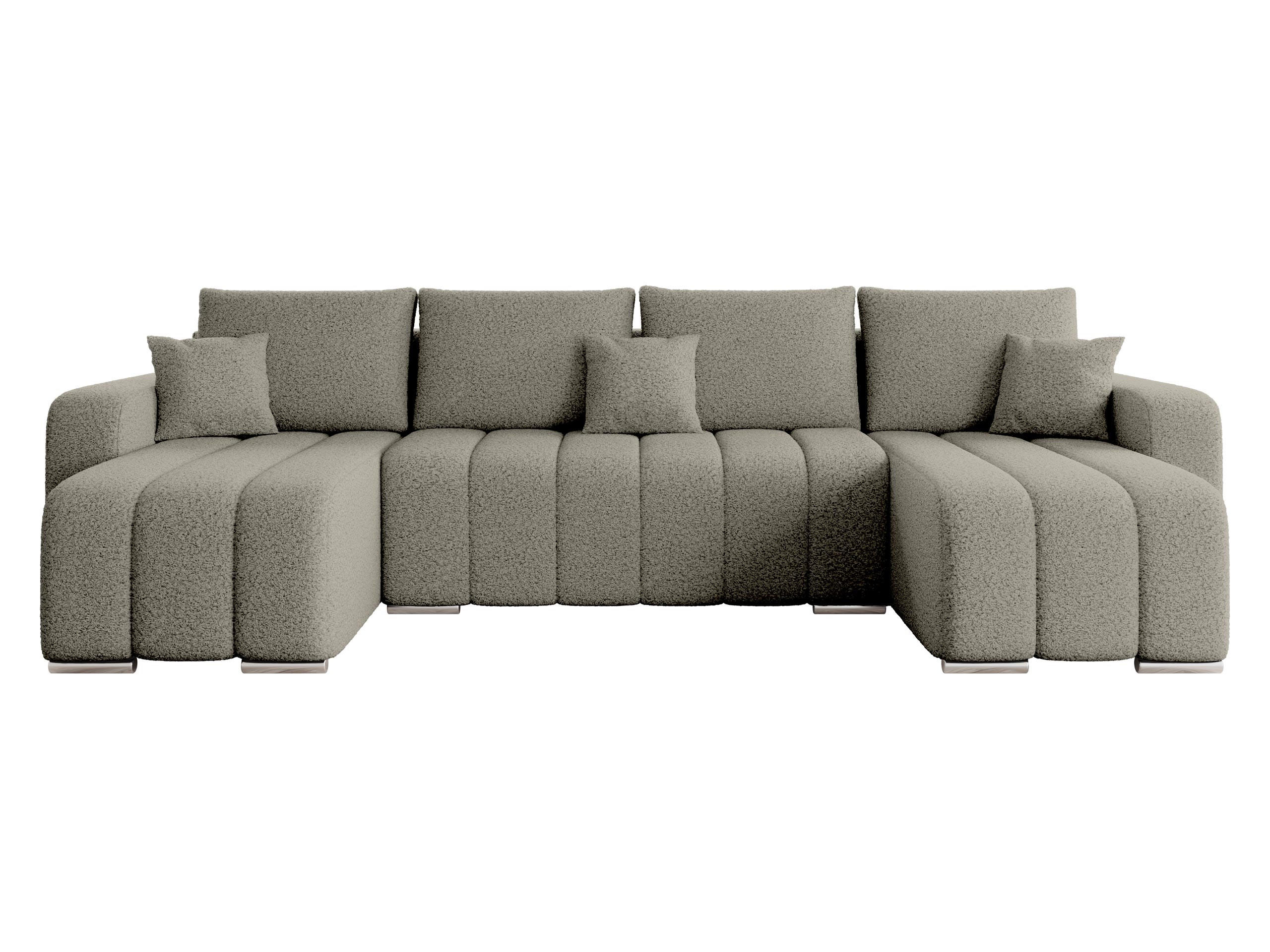 WOHNLANDSCHAFT Pufetto U Boucle - Greige/Silberfarben, Holz/Textil (313/86/147cm) - MIRJAN24