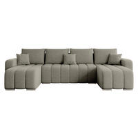 WOHNLANDSCHAFT Pufetto U Boucle - Greige/Silberfarben, Holz/Textil (313/86/147cm) - MIRJAN24
