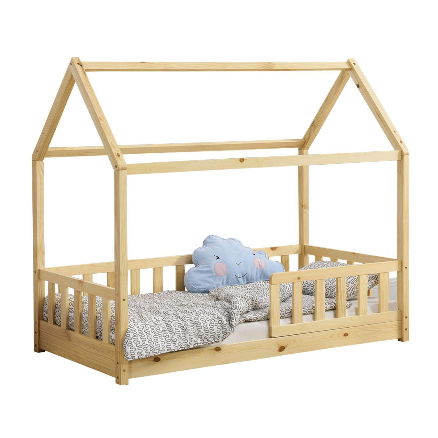 KINDERBETT Marli mit Matratze natur 80x160 cm - Naturfarben, Holzwerkstoff (80/160cm) - Juskys