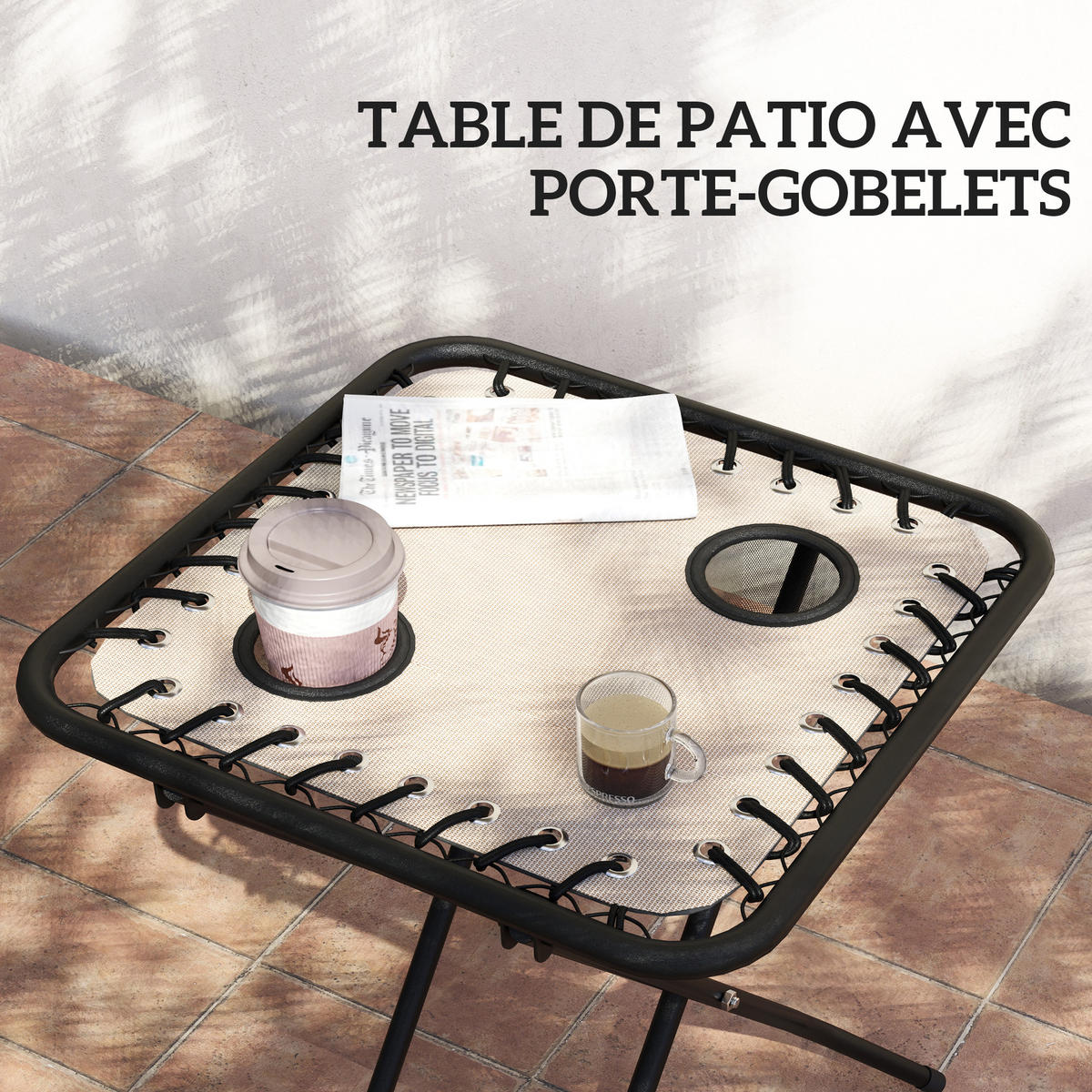 SONNENLIEGE 2er-Set DE-15650 mit Tisch, 5-fach verstellbar Beige - Beige, Metall (65/110/90cm) - ComfortXL