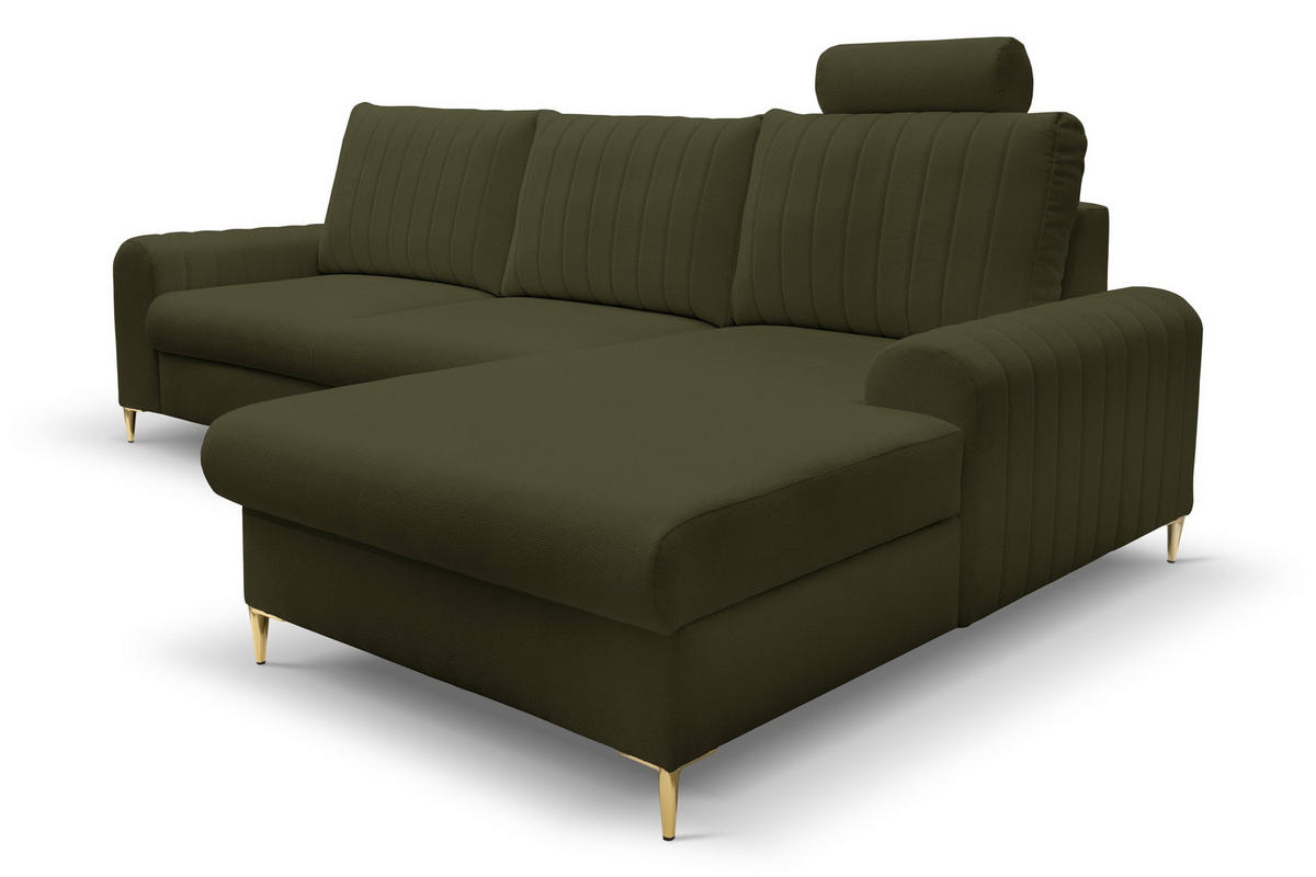 ECKSOFA VERONA R-S Grün Geflochtener Stoff mit Schlaffunktion - Grün, Holz (251/164cm) - MASSENO