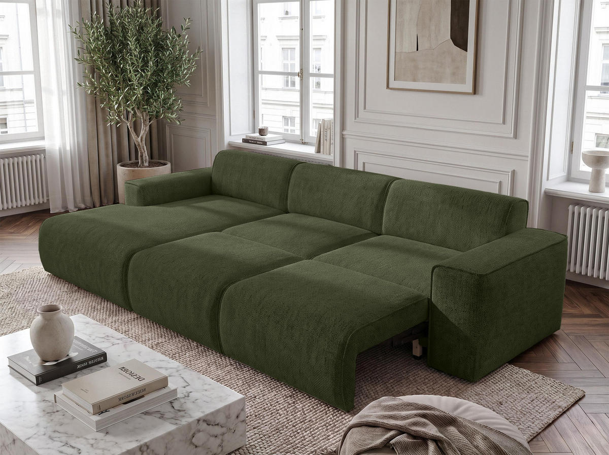 ECKSOFA L Form Ruyam Grün 310/165/78 cm – Schlaffunktion Links - Schwarz/Grün, Kunststoff/Textil (170/310cm) - AX Living