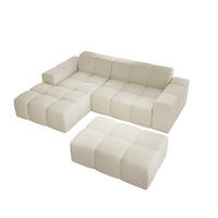ECKSOFA Fogo mit Hocker, Couch L-Form, Sofa Links, Veloursstoff, 245x68x180 cm, Beige - Beige, Holz/Textil (180/245cm) - PROMETO Möbel