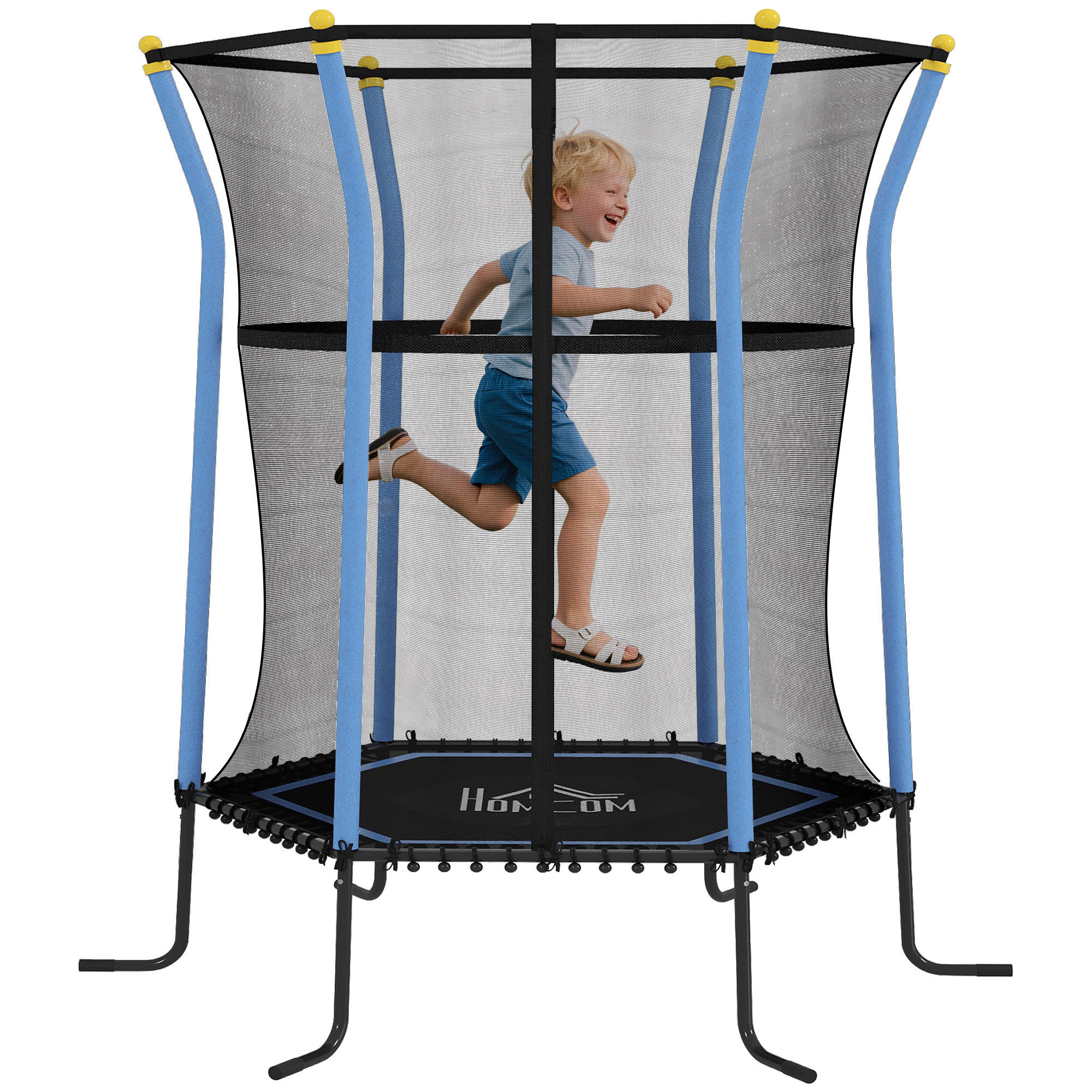 TRAMPOLIN DE-18991 Ø163 cm mit Sicherheitsnetz und Leiter Blau/Schwarz - Blau, Metall (163.5/163.5cm) - ComfortXL