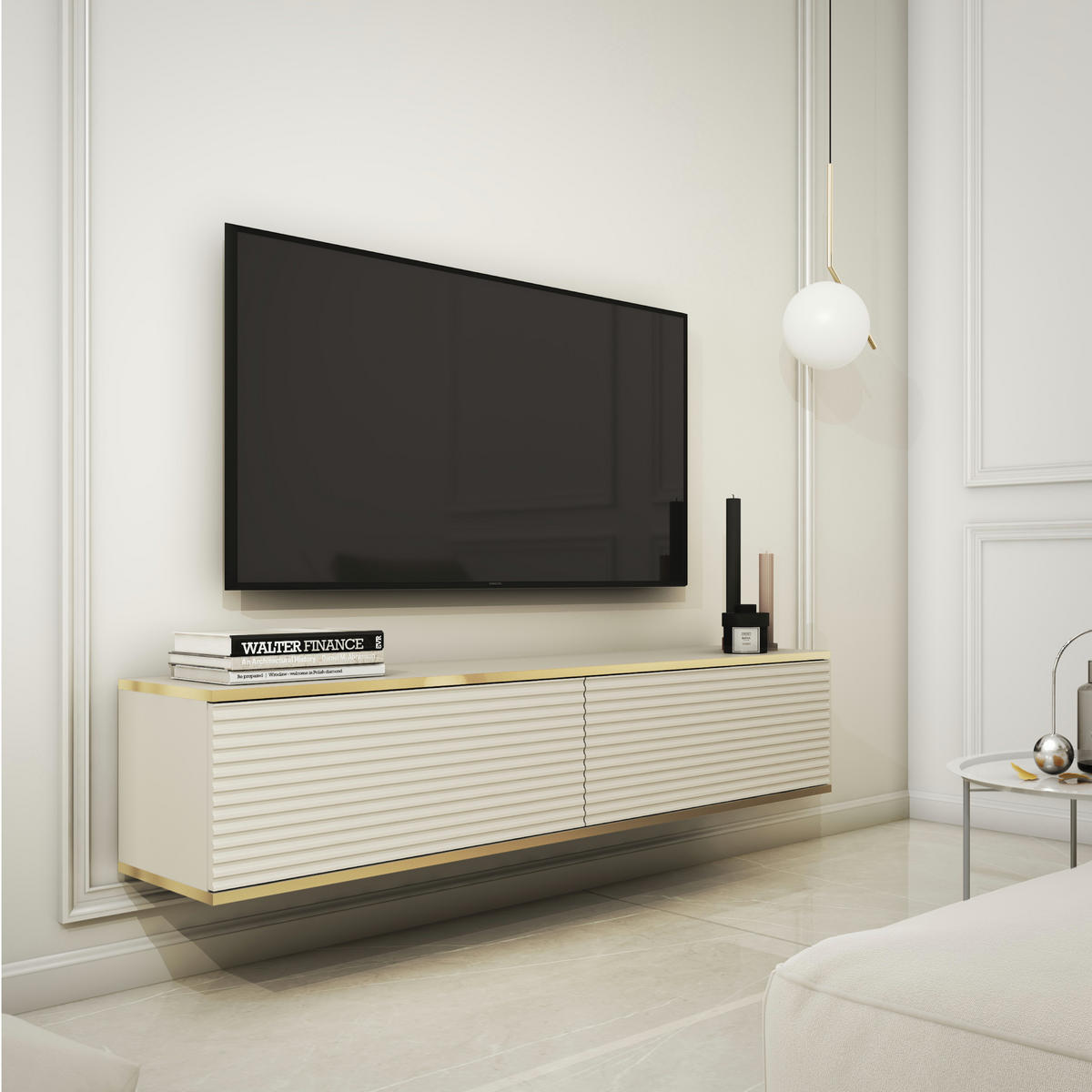 HÄNGEBOARD Banff RTV135 MDF – Mattem Beige, Artisan-Eiche - Beige, Glas/Holzwerkstoff (135/30/32cm) - Komodee