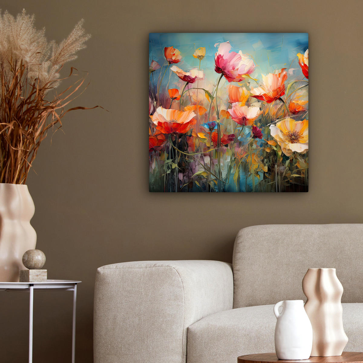 LEINWANDBILD Blumen - Aquarell - Kunst - Botanisch - Natur 50x50 cm - Orange, Textil (50/50cm) - MuchoWow