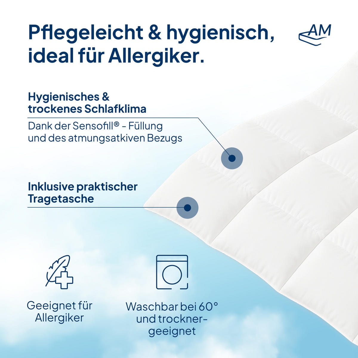BETTDECKE Mikrofaser Sommer mit Sensofill Füllung Made in Germany 200x200cm - Weiß, Textil (200/200cm) - AM Qualitätsmatratzen