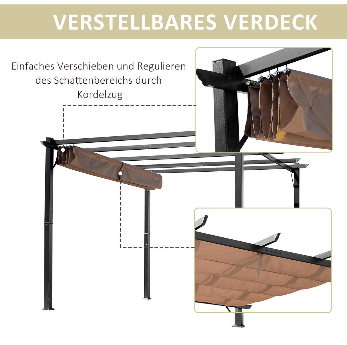 PERGOLA 300/400 cm se zatahovací střechou a UV ochranou, Šedá - šedá, kov (400/223/300cm) - Redom