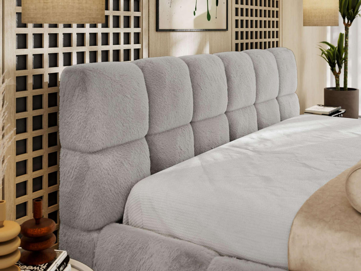 POLSTERBETT NIRA CLASSIC 180/200 - Hellgrau Plüsch - Schaum-Matratze - Hellgrau, Textil (180/200cm) - MKS