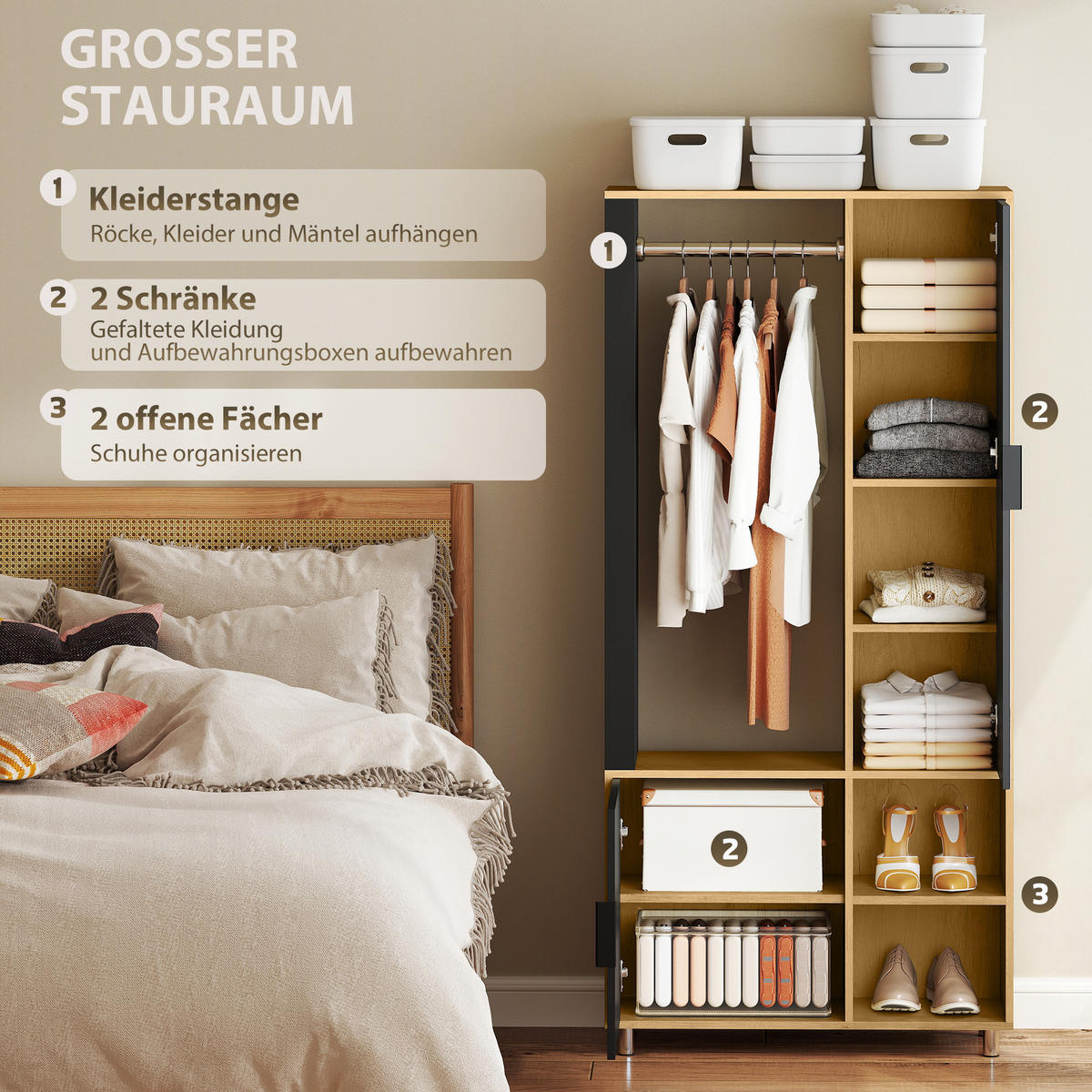 KLEIDERSCHRANK DE-09582 Naturholz - Naturfarben, Holzwerkstoff (80/175/30cm) - ComfortXL