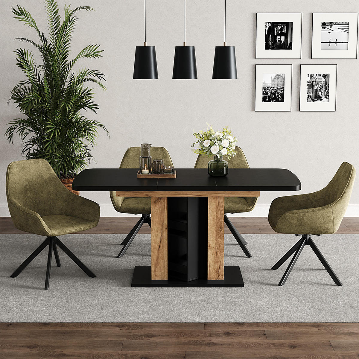 ESSTISCH Fenaro Schwarz/Goldkraft Eiche 120 x 80 cm - Honigeiche/Schwarz, Holzwerkstoff (80/120/76cm) - Vicco