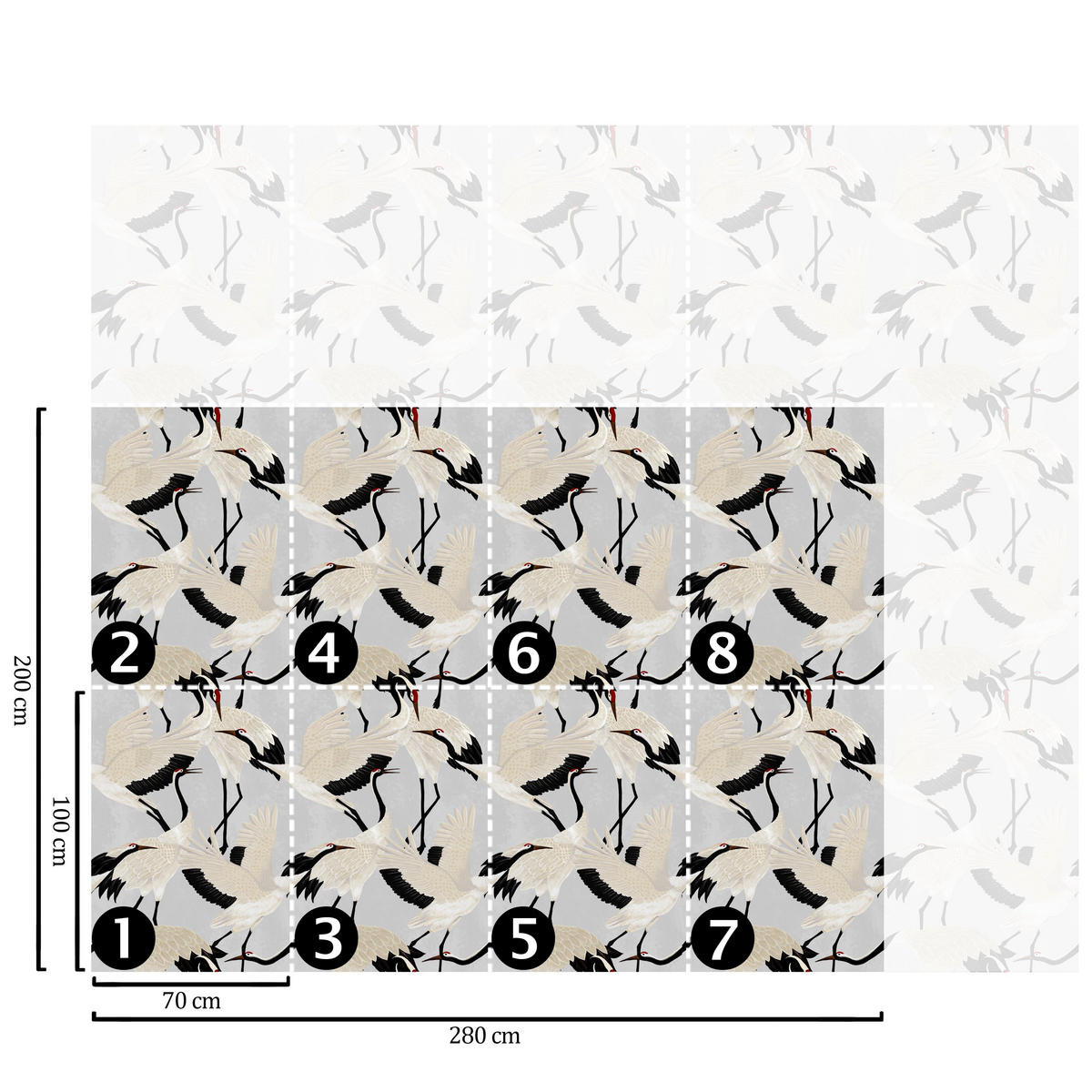 TAPETE Graureiher aus echtem Papier, 200x280cm, 8 Bögen - Grau, Papier (200/280cm) - WALLPAPERS4BEGINNERS
