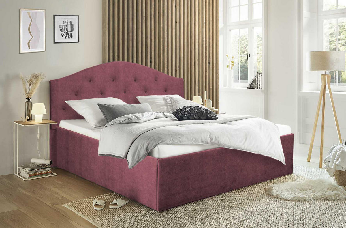 POLSTERBETT Oslo Bordeaux 180 x 200 x 40 cm Stauraum ohne hydraulische Funktion Mit hochwertiger Matratze H3 (bis 120 kg) und Lattenrost - Bordeaux, Holz (180/200cm) - Halmon Schlafkomfort Betten 