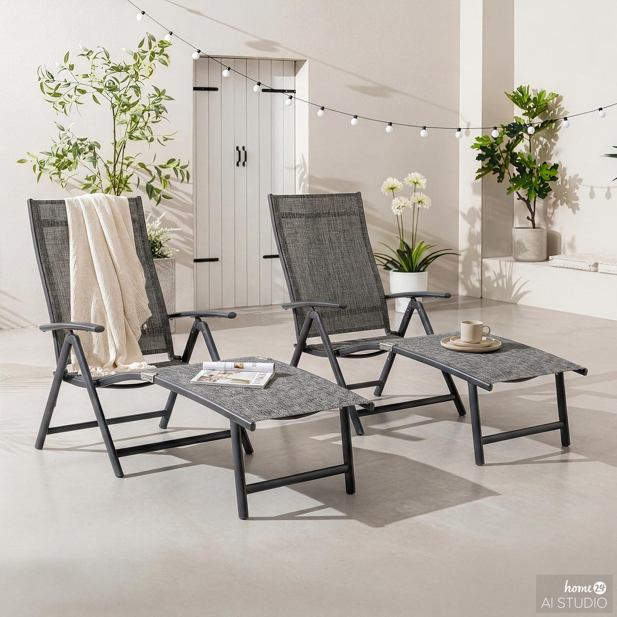 GARTENLIEGE - Aluminium / Textilene - Grau - Grau, Textil/Metall (61/94/180cm) - home24