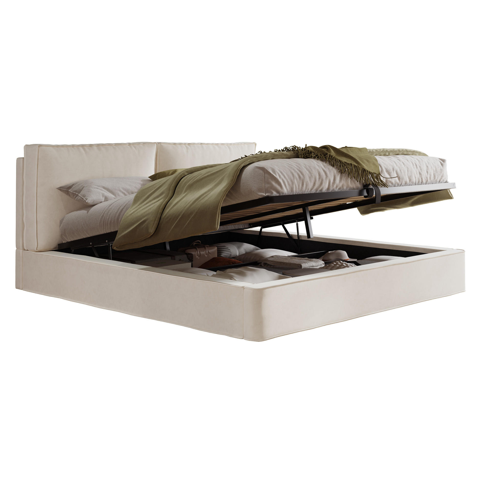 POLSTERBETT 180/200 cm mit Lattenrost und hydraulischem Bettkasten, Samt, Beige - Beige, Textil (180/200cm) - Redom
