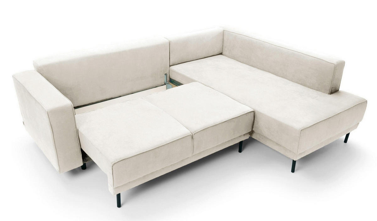 ECKSOFA Rodario Hellbeige Velours - Ecru/Schwarz, Textil/Metall (247/187cm) - Selsey