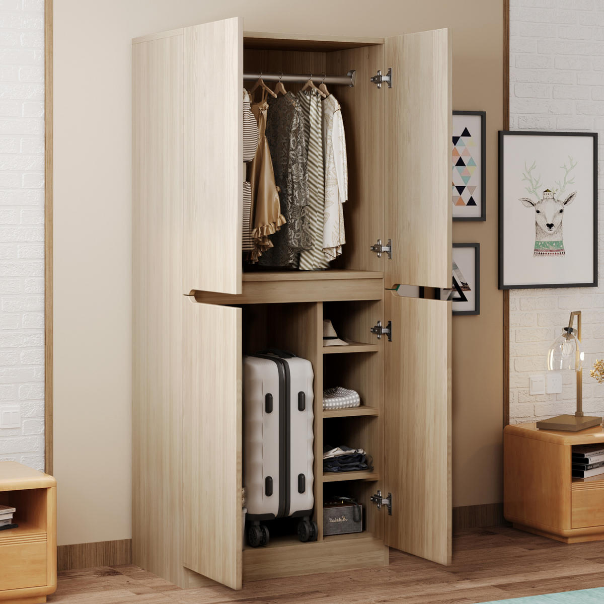 KLEIDERSCHRANK 70/40/170 cm mit 2 Drehtüren in Holzoptik - Naturfarben, Holz (70/170/40cm) - BEAOK