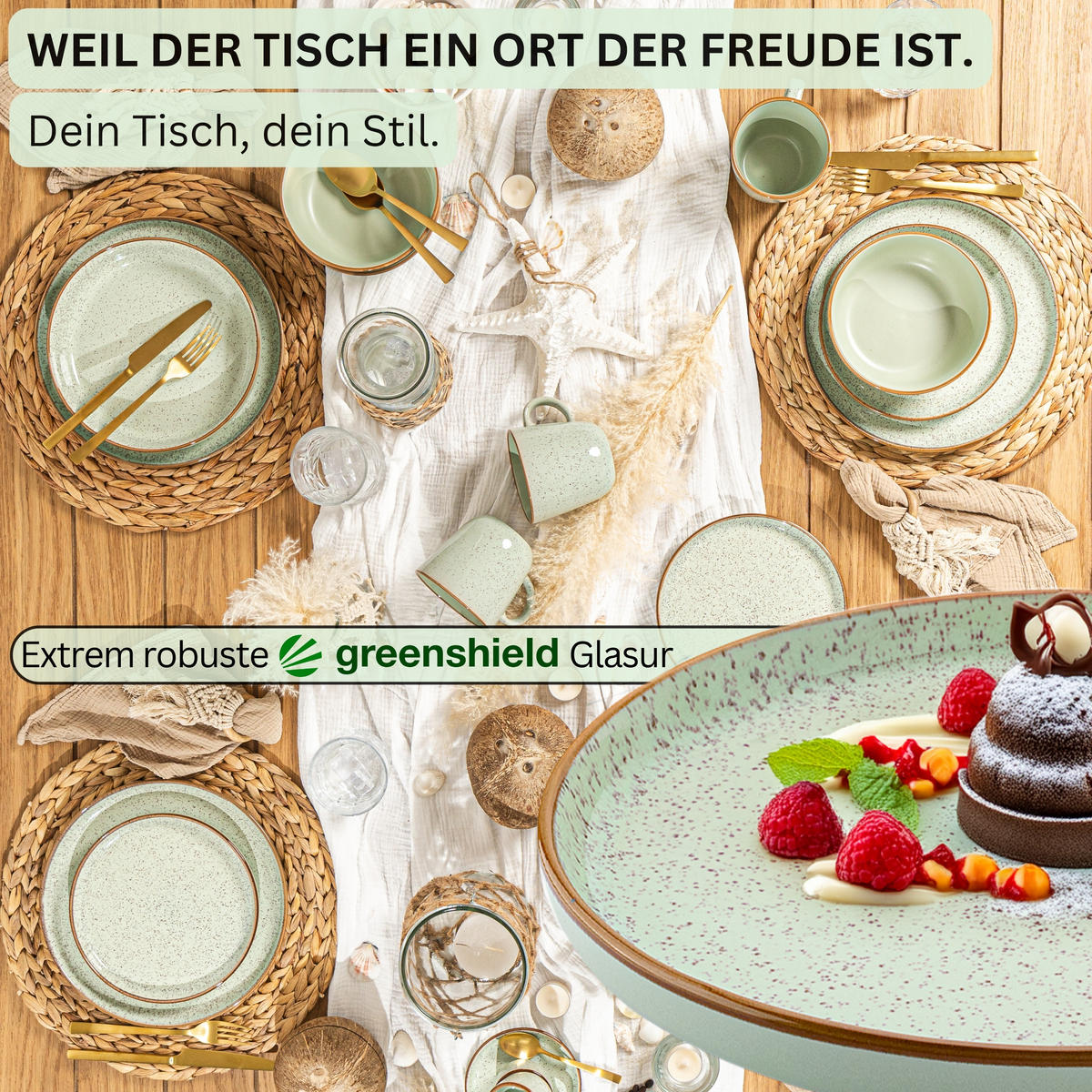 KOMBISERVICE RIO MINZE - 24 teilig aus Steingut - Mintgrün, Stein (50/30/80cm) - Sänger