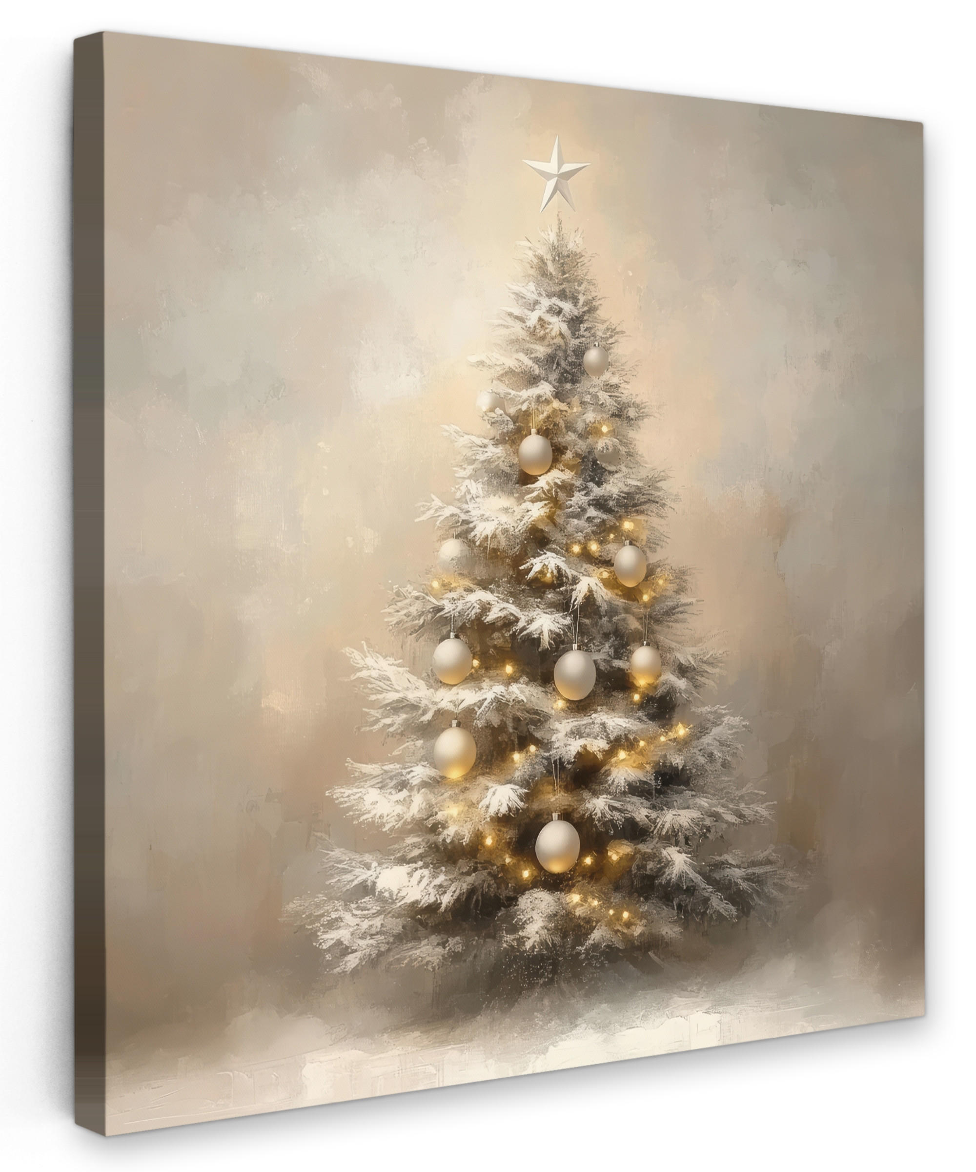 LEINWANDBILD Weihnachten - Weihnachtsbaum - Schnee - Kunst 50x50 cm - Champagner, Textil (50/50cm) - MuchoWow