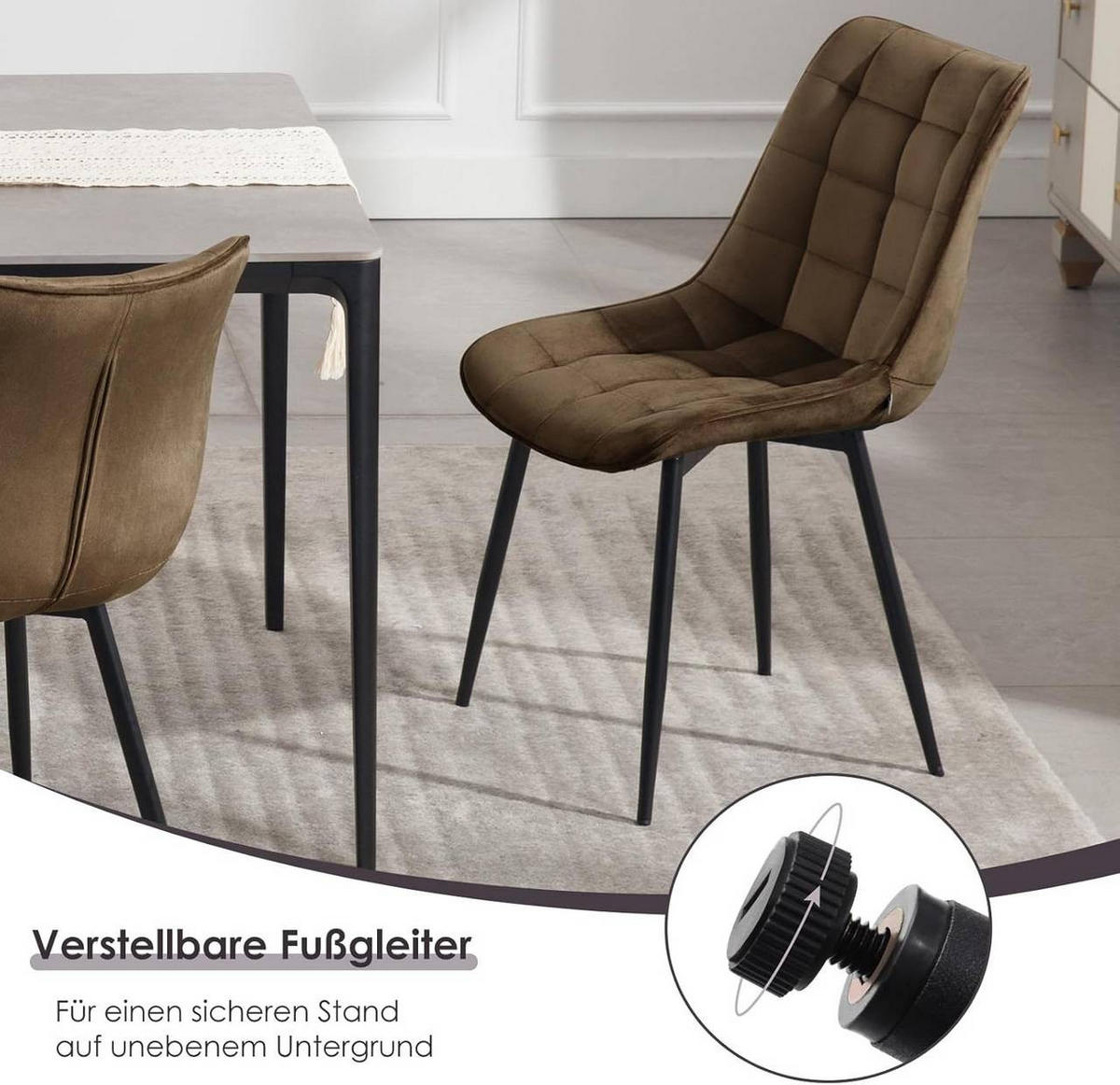 ESSZIMMERSTUHL 2er Set, Samt, Metallbeine, Braun - Schwarz/Braun, Textil/Metall (46/85.5/40.5cm) - Woltu