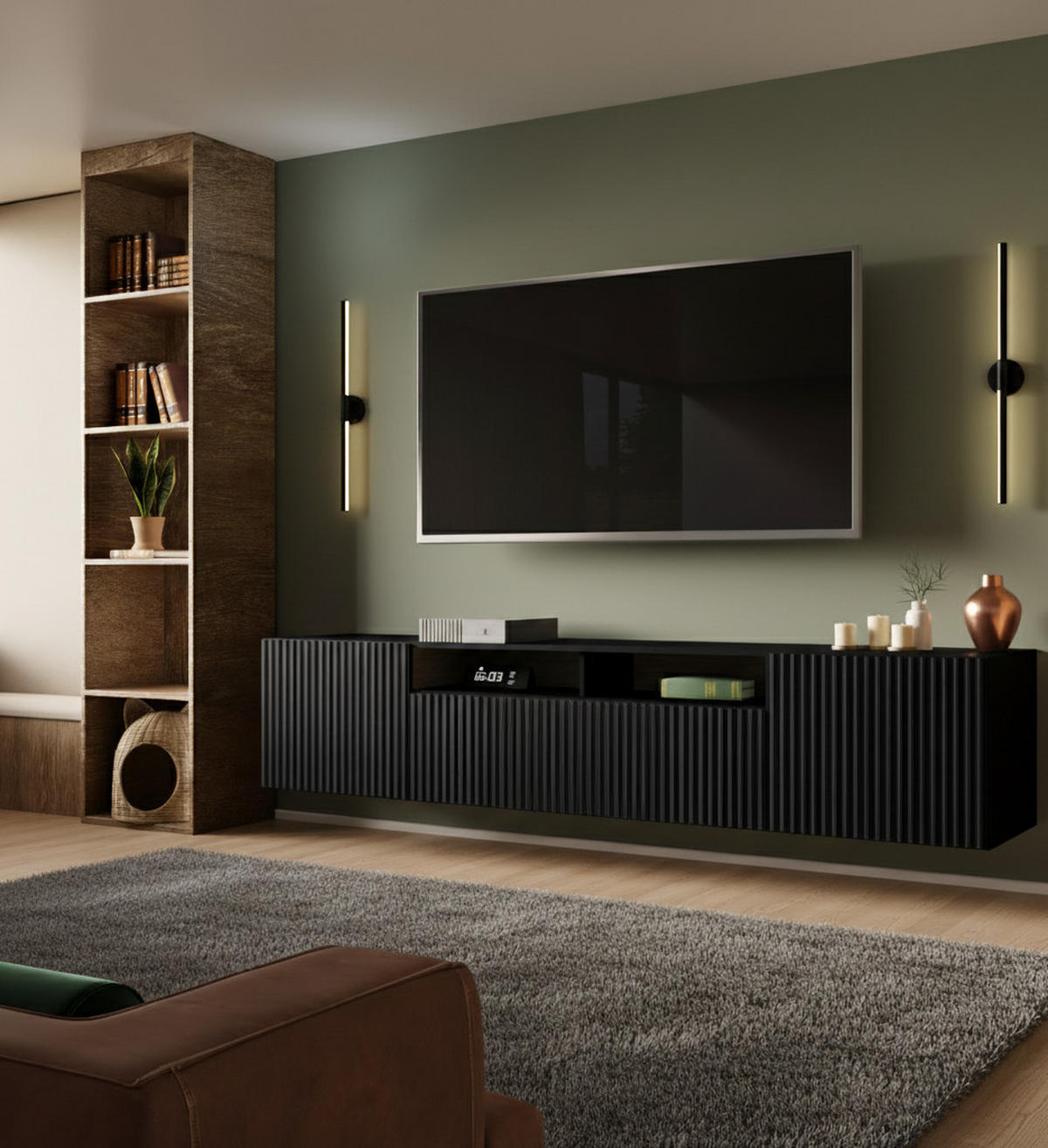 LOWBOARD Noa, Hängender TV-Schrank mit Push-to-Open System, schwarz - Schwarz, Holzwerkstoff (200/41/40cm) - AN-Moebel 4u