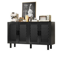 SIDEBOARD Schwarz mit 4 Türen & Rattan-Geflecht-Front - Schwarz, Holzwerkstoff (40/80/140cm) - SHOPENTRA