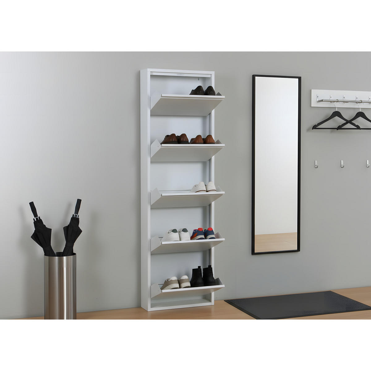 SKOSKÅP Pisa 50 x 16 x 173 cm – vit - Vit, Träbaserade material/Metall (50/173/16cm) - ebuy24