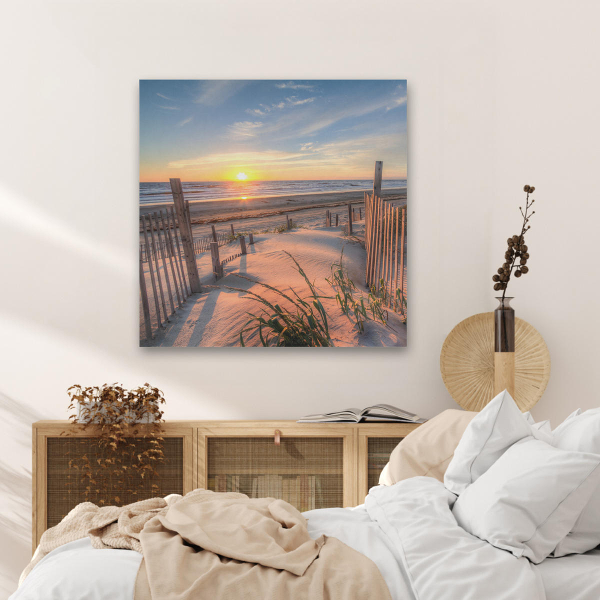 AKUSTIKBILD Strand - Meer - Düne - Sonnenuntergang - Landschaft Akustikpaneele 80x80 cm - Beige, Kunststoff (80/80/0.9cm) - MuchoWow