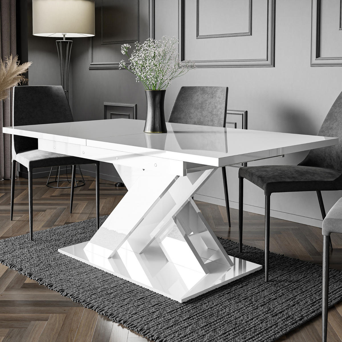 ESSTISCH Ausziehbar 140-180 cm Weiß glänzend - Weiß Hochglanz, Holzwerkstoff (180/80/75cm) - Home Collective
