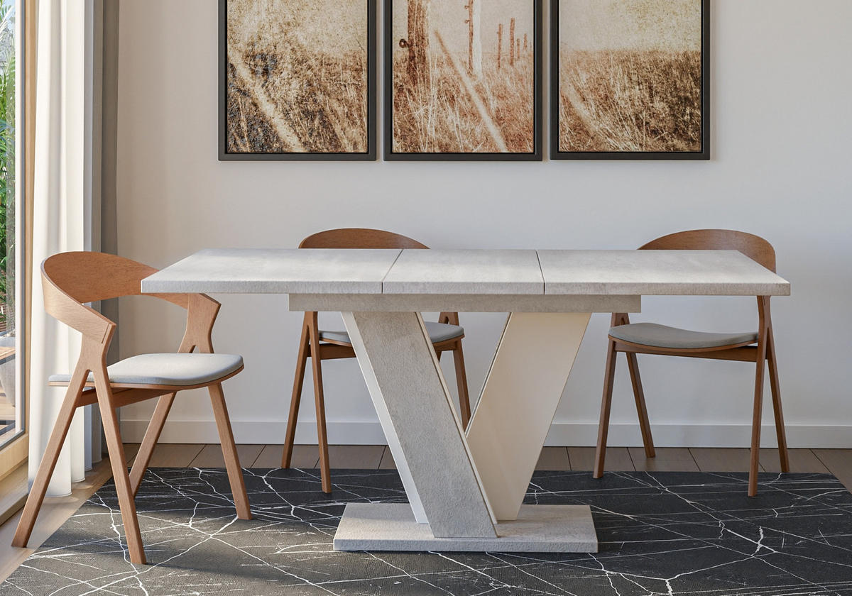 ESSTISCH Ausziehbar 120 - 160 cm Betonoptik und Weiß - Weiß/Grau, Holzwerkstoff (120/90/75cm) - PROSPERO