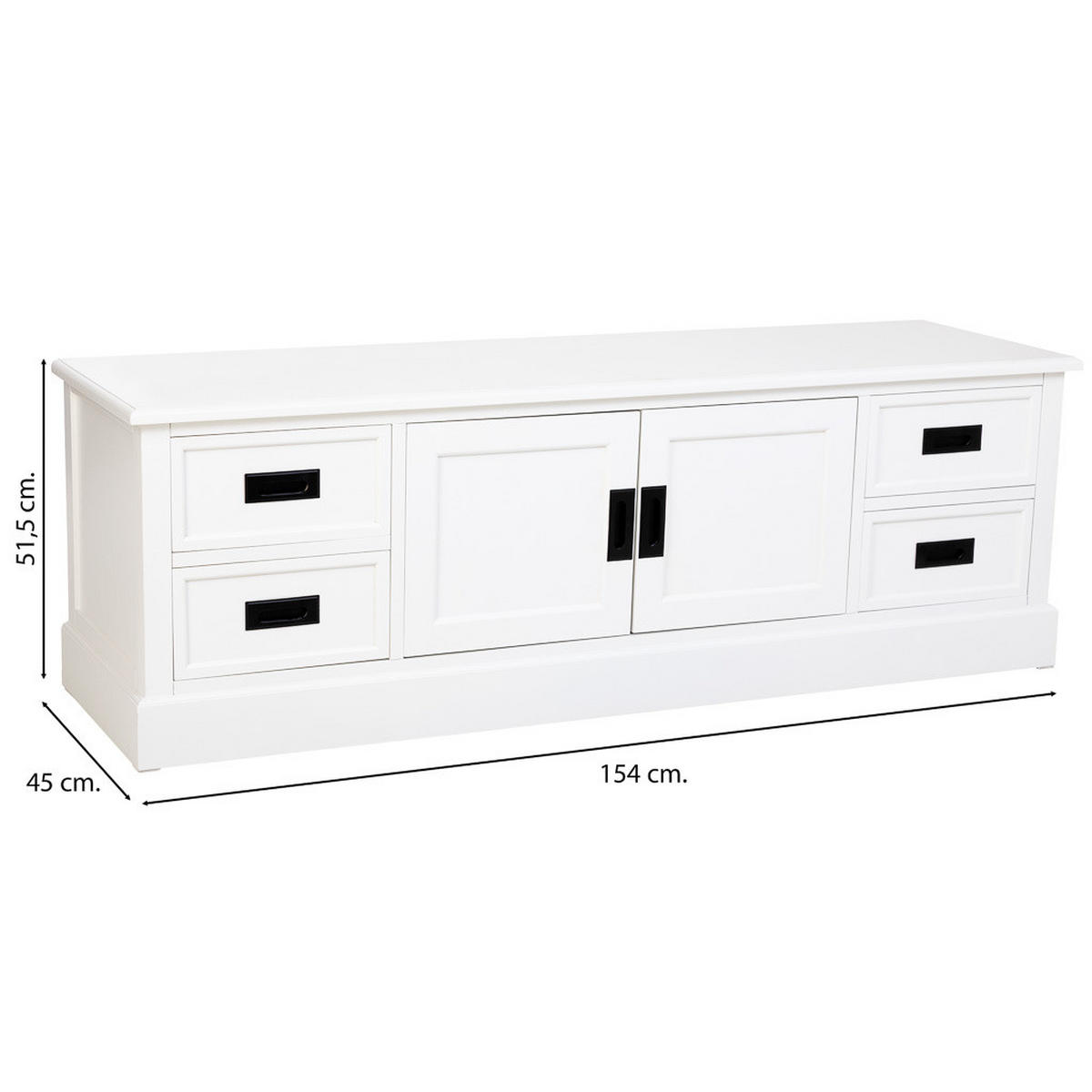 TV-LOWBOARD aus Holz, weiß, 154x45x52cm - Weiß, Holzwerkstoff (154/51.5/45cm) - Wanderlust